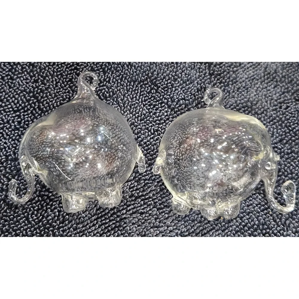 Roberto Niederer Elephants Vintage Hand Blown Glass Ornaments Set/2 Box Italy
